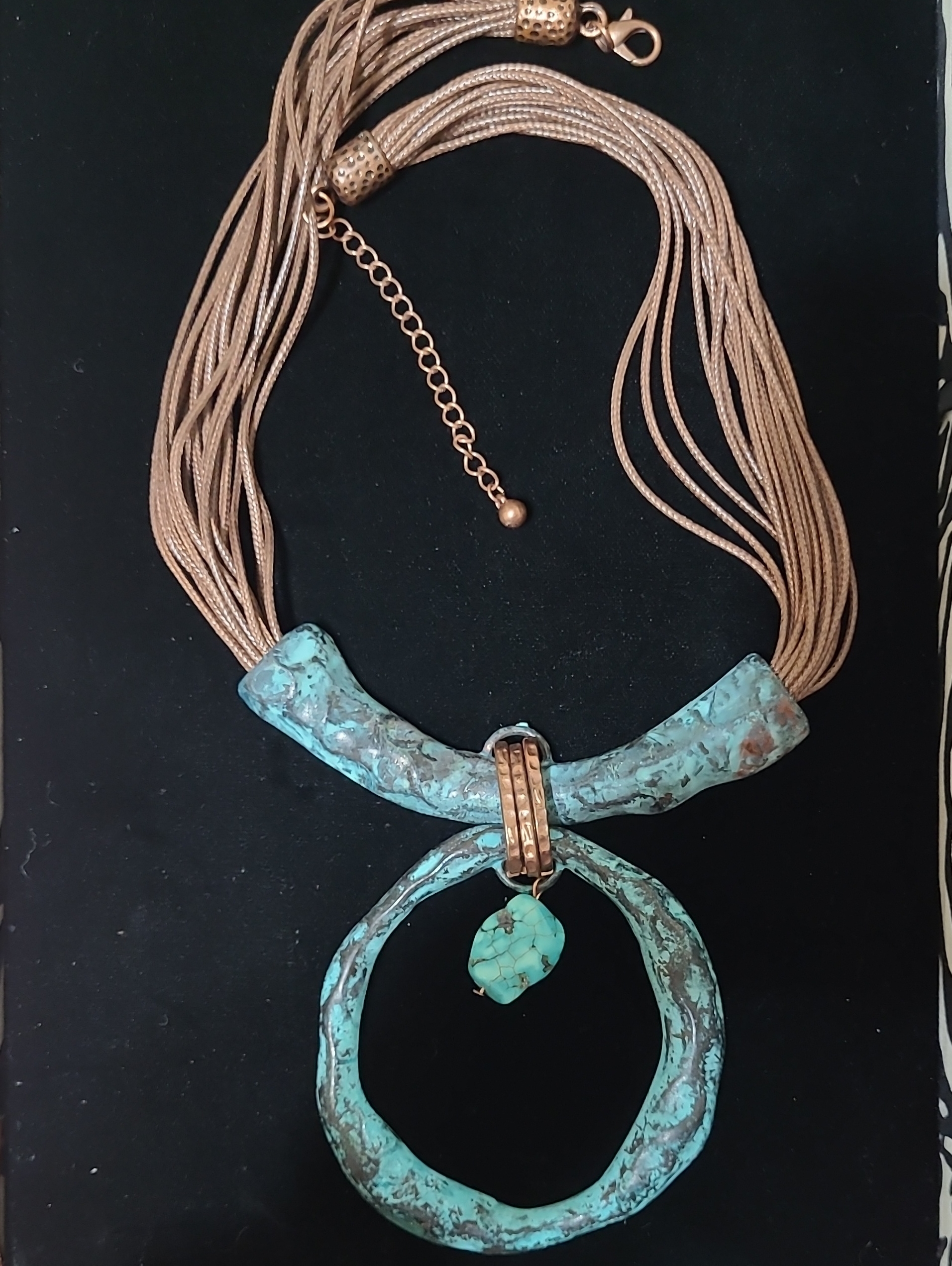 Turquoise Patina Multi-Strand Statement Necklace - Handcrafted
